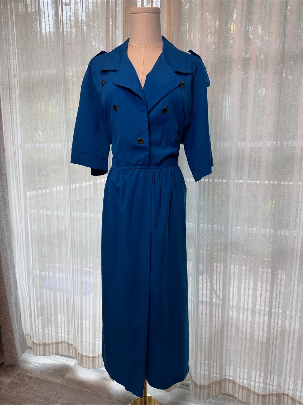 Vintage Darian Bright Blue Polyester Dress - Size 14